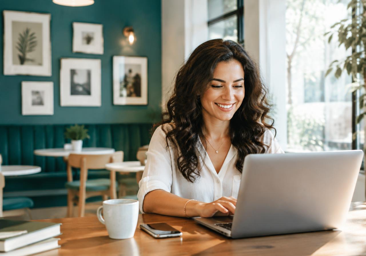 Business owner banking on a laptop